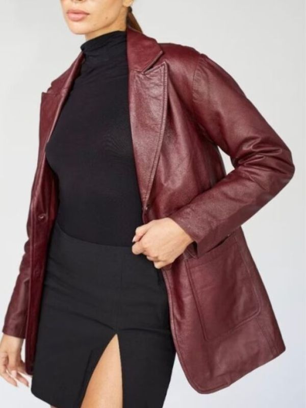 Women's 90's Oversized Maroon Leather Blazer Jacket