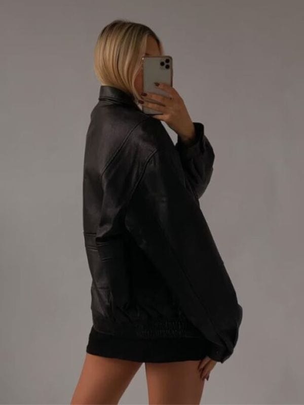 Women's 90s Jacket | Oversized Leather Bomber Jacket