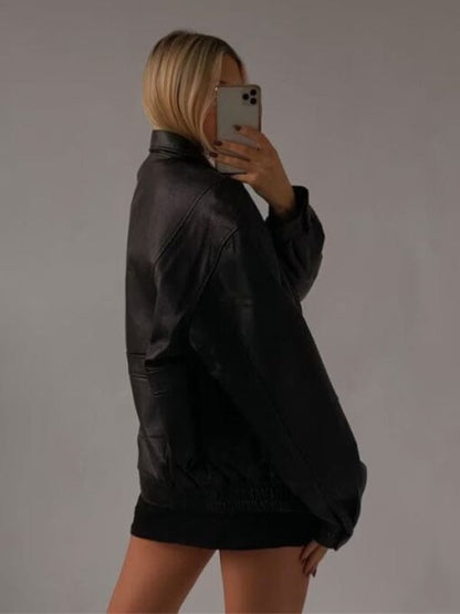 Women's 90s Jacket | Oversized Leather Bomber Jacket