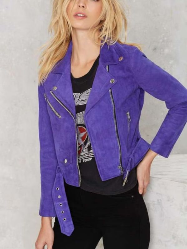 Women's & Girls Cropped Motor Biker Suded Jacket