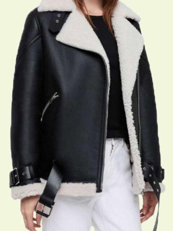 Women's Shearling Black Leather Biker Jacket 