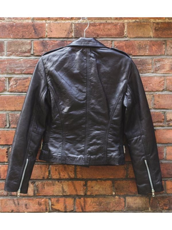Womens 80 Style Classic Lambskin Biker Black Jacket