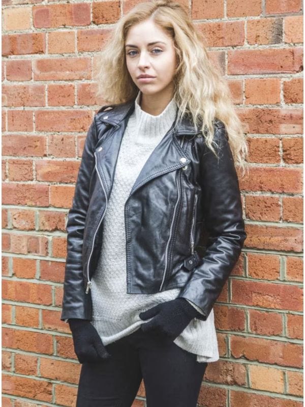 Womens 80's Style Classic Lambskin Biker Black Jacket