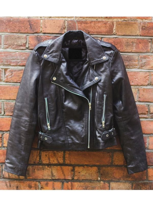 Womens 80's Style Classic Lambskin Black Biker Jacket