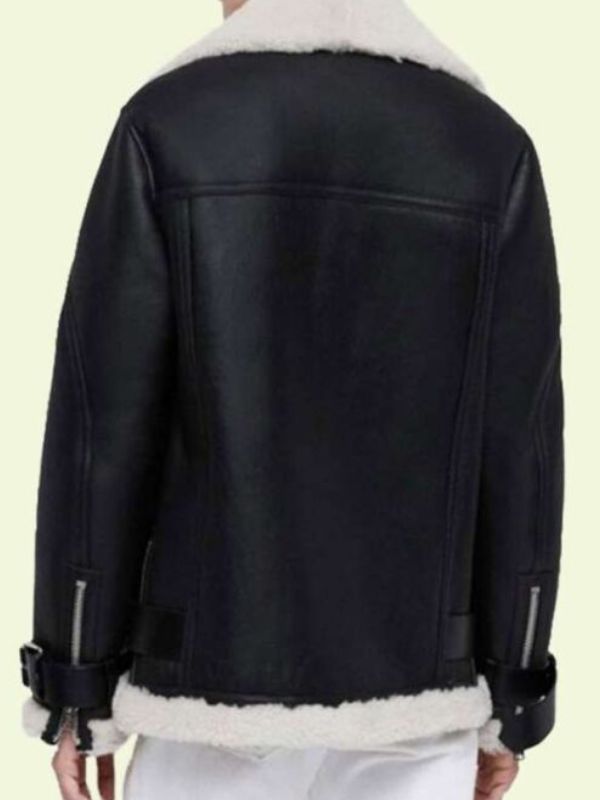 Womens Shearling Black Leather Biker Jacket 