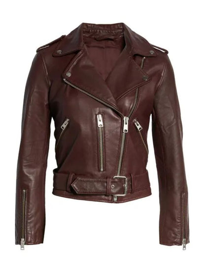 Zibby Allen Brown Biker Leather Jacket