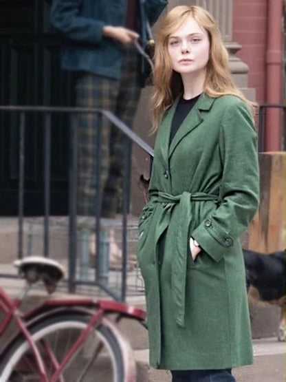 A Complete Unknown Elle Fanning Green Coat Sylvie Russo A Complete Unknown Elle Fanning Green Coat