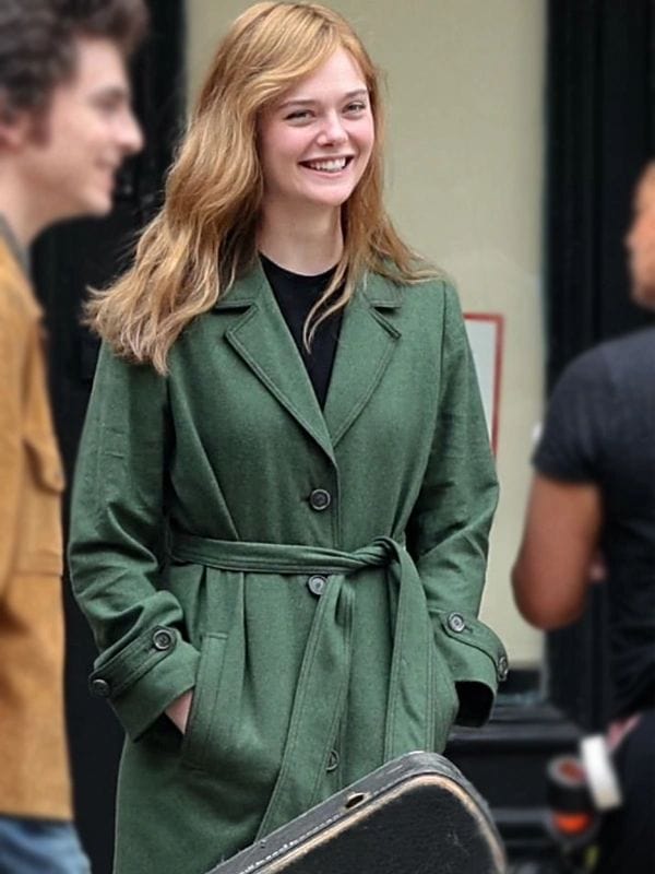 A Complete Unknown Elle Fanning Green Coat Sylvie Russo A Complete Unknown Elle Fanning Green Coat