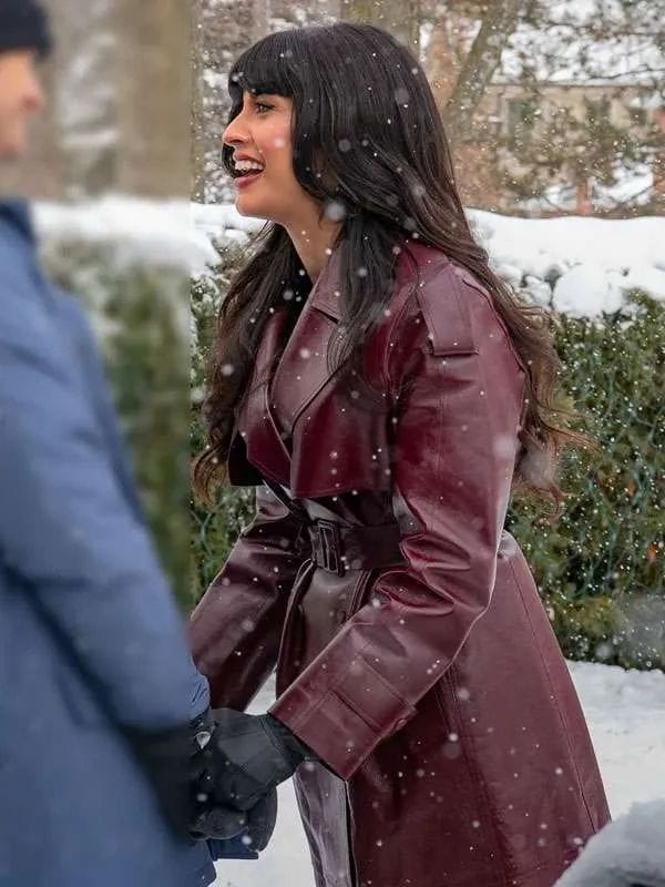 A Merry Little Ex-Mas Jameela Jamil Leather Coat Burgundy