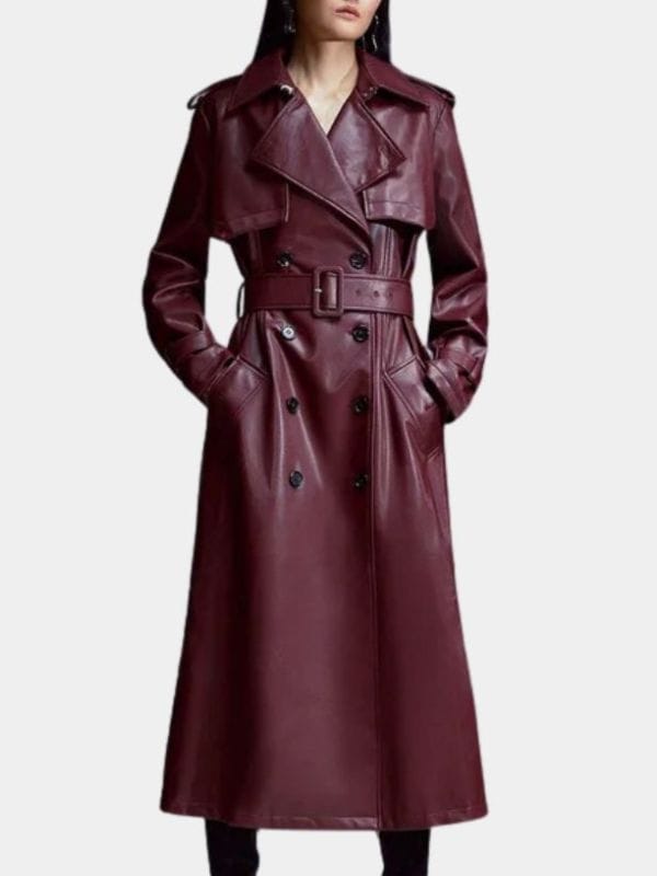 A Merry Little Ex-Mas Jameela Jamil Leather Coat Burgundy