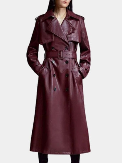 A Merry Little Ex-Mas Jameela Jamil Leather Coat Burgundy