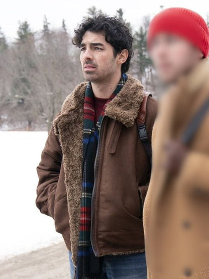 A Very Jonas Christmas Movie Joe Jonas Brown Shearling Jacket