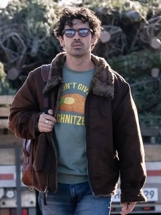 A Very Jonas Christmas Movie Joe Jonas Brown Shearling Jacket