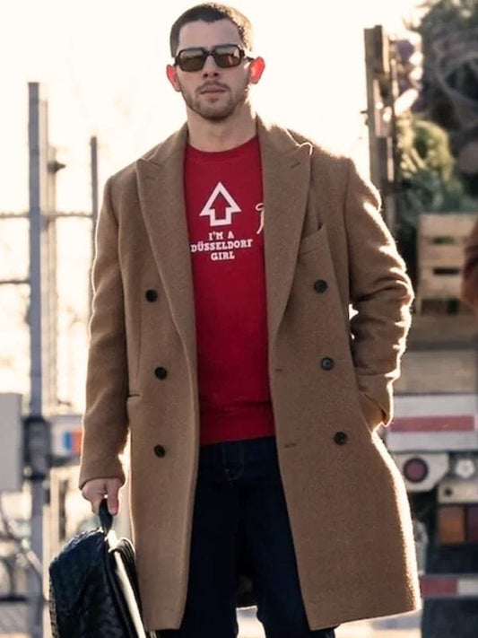 A Very Jonas Christmas Movie Nick Jonas Brown Coat