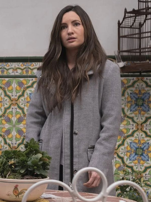A Widow's Game 2025 Ivana Baquero Grey Jacket
