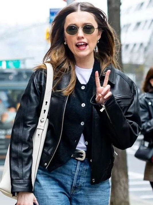 Aimee Lou Wood Black Leather Jacket