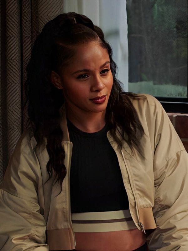 Simone Hicks All American Homecoming Simone Hicks Cropped Bomber Jacket – Winter Whirl