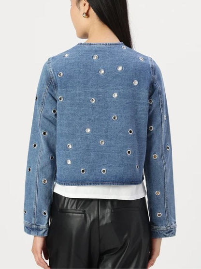 All Her Fault S01 Lia Irvine Denim Eyelet Jacket Blue