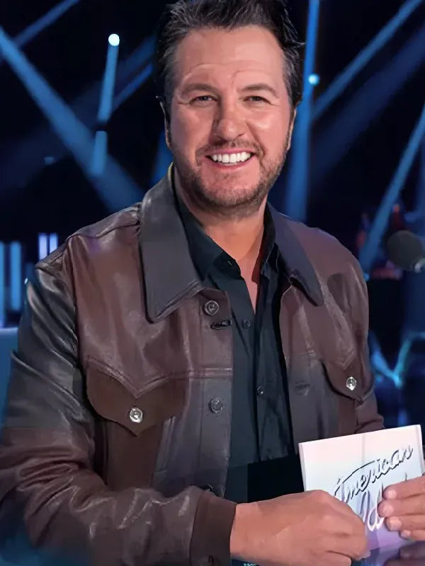 American Idol S23 Luke Bryan Brown Leather Trucker Jacket