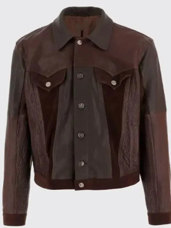 American Idol S23 Luke Bryan Brown Leather Trucker Jacket