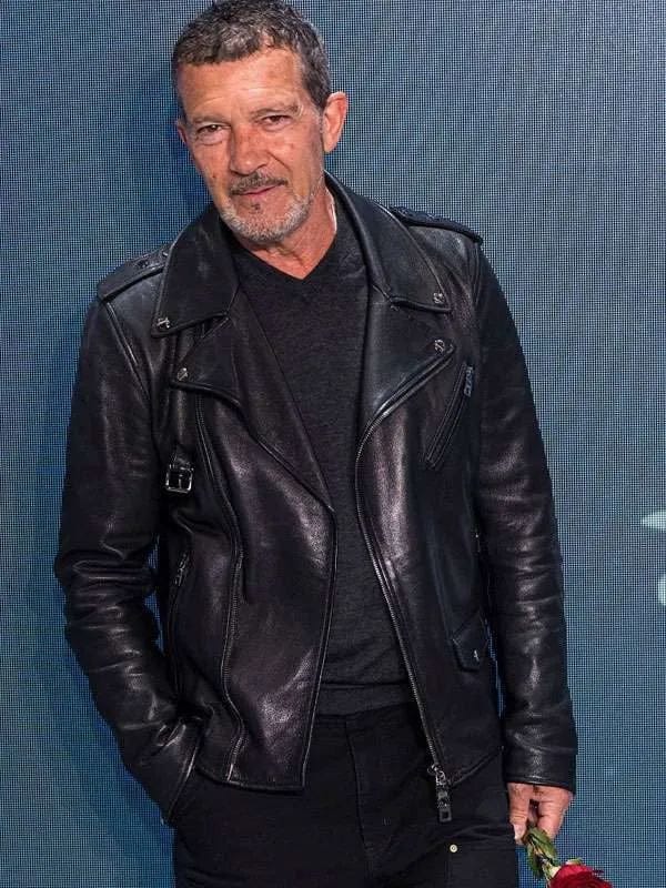 Antonio Banderas 2025 Black Leather Jacket