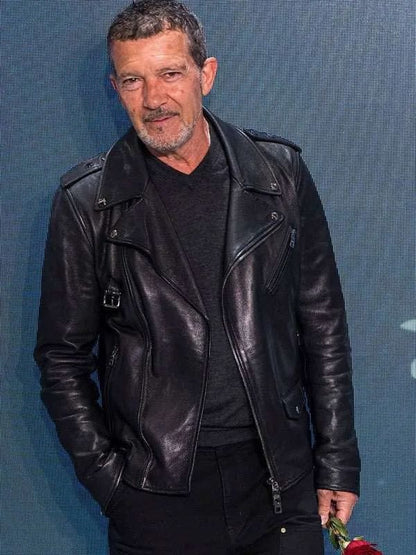Antonio Banderas 2025 Black Leather Jacket