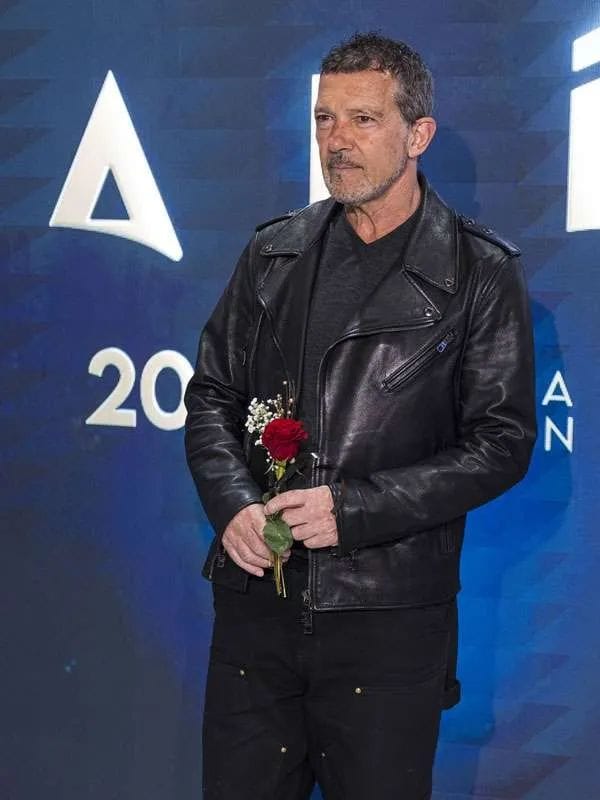 Antonio Banderas 2025 Black Leather Jacket