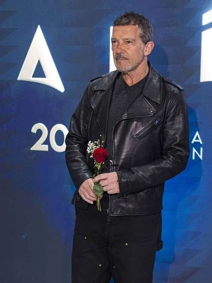 Antonio Banderas 2025 Black Leather Jacket