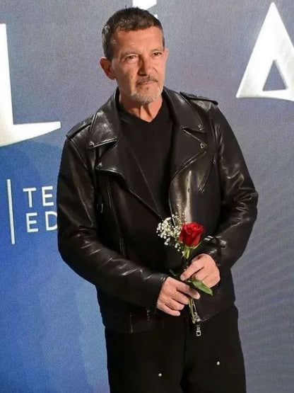 Antonio Banderas 2025 Black Leather Jacket