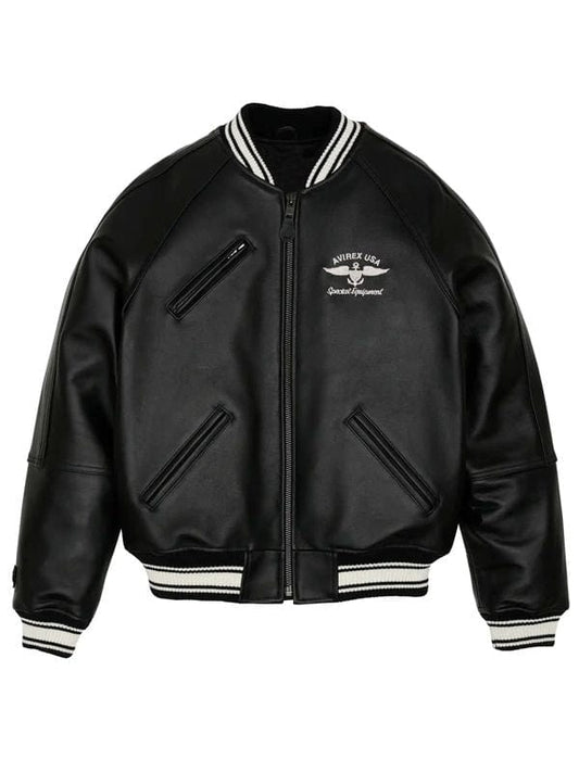 Avirex Stadium Leather Jacket Black