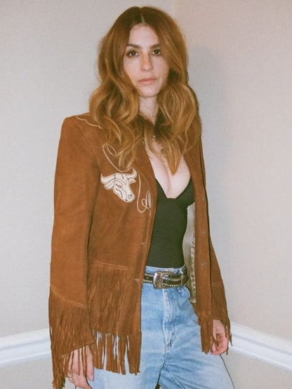 Aya Cash Brown Suede Fringe Jacket