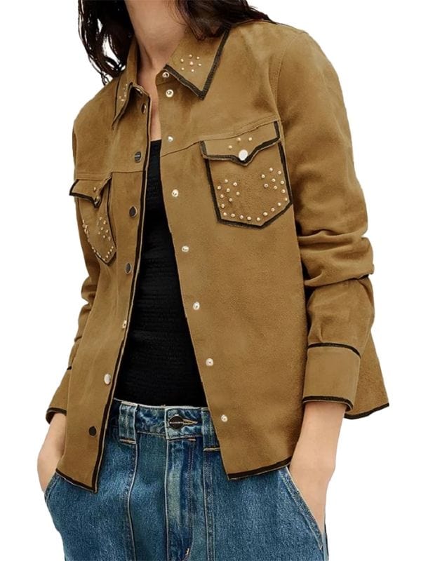 Ballard S01 Victoria Moroles Suede Trucker Jacket Brown