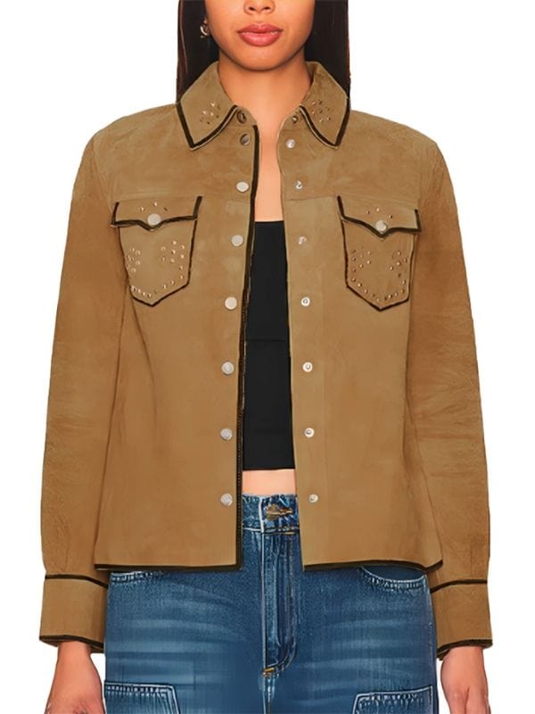 Ballard S01 Victoria Moroles Suede Trucker Jacket Brown