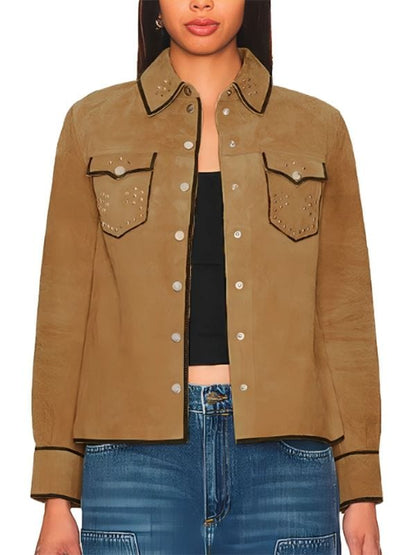 Ballard S01 Victoria Moroles Suede Trucker Jacket Brown