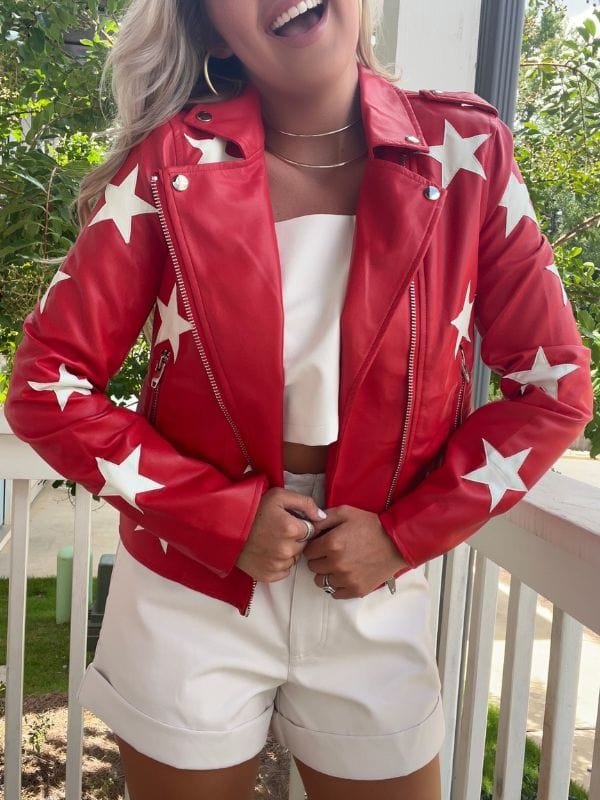 Battle Camp S01 Polly Brindle Red Leather Jacket Battle Camp S01 Polly Brindle Red Leather Jacket