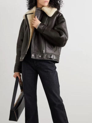 Black Women B3 RAF Aviator Shearling Leather Jacket