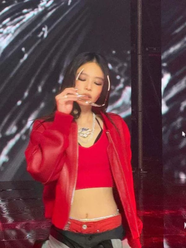 Blackpink Jennie Live Performance Red Leather Jacket – Winter Whirl