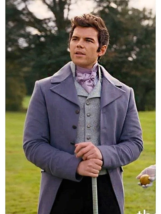 Luke Newton Bridgerton S03 Colin Blue Velvet Tailcoat
