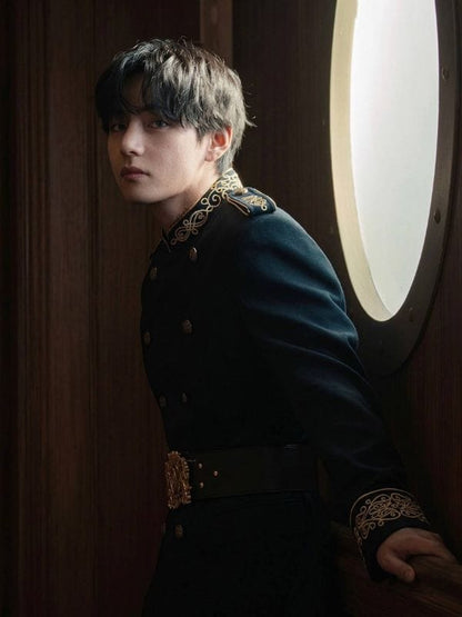 BTS Swim MV Taehyung Military Jacket Navy Blue