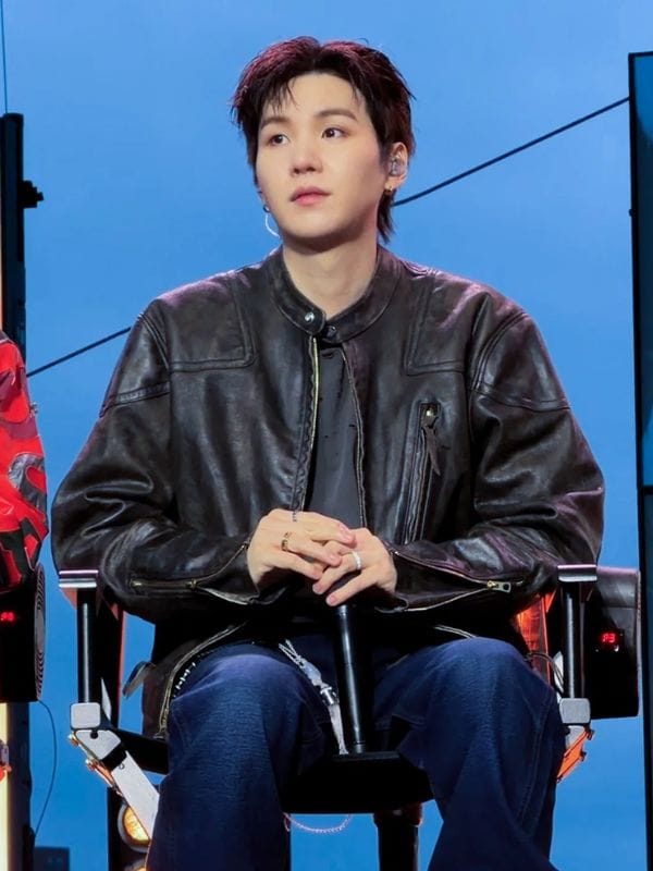 Agust D BTS Swimside Event Suga Leather Jacket Black