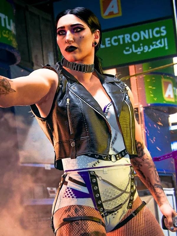 Call Of Duty Rhea Ripley Black Leather Vest – Winter Whirl