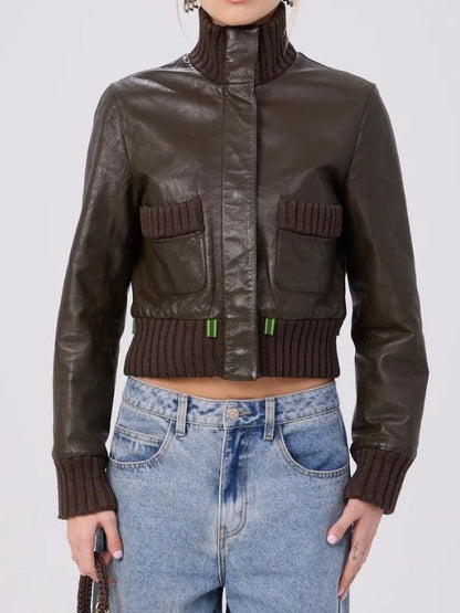 Carole Radziwill Brown Leather Bomber Jacket