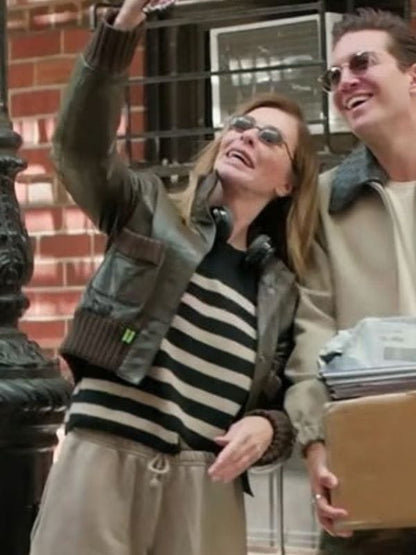 Carole Radziwill Brown Leather Bomber Jacket