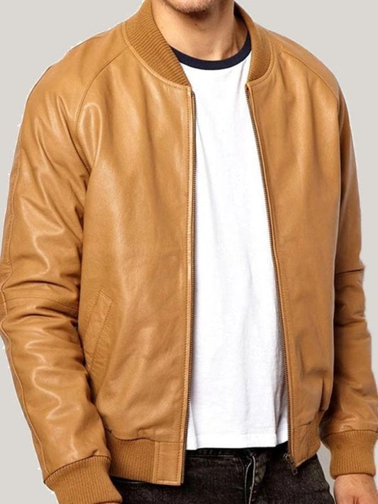 Casual Tan Brown Bomber Jacket Casual Tan Brown Leather Bomber Jacket
