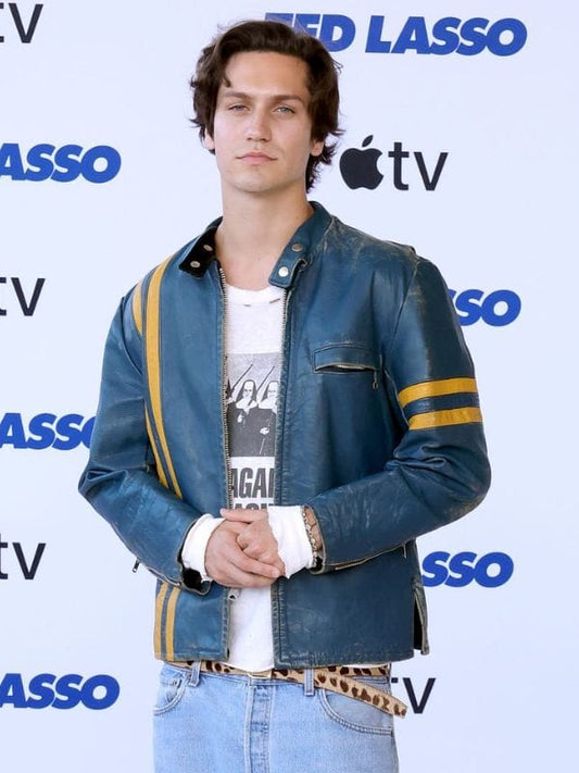 Chase Hudson Ted Lasso Premiere Leather Jacket Blue