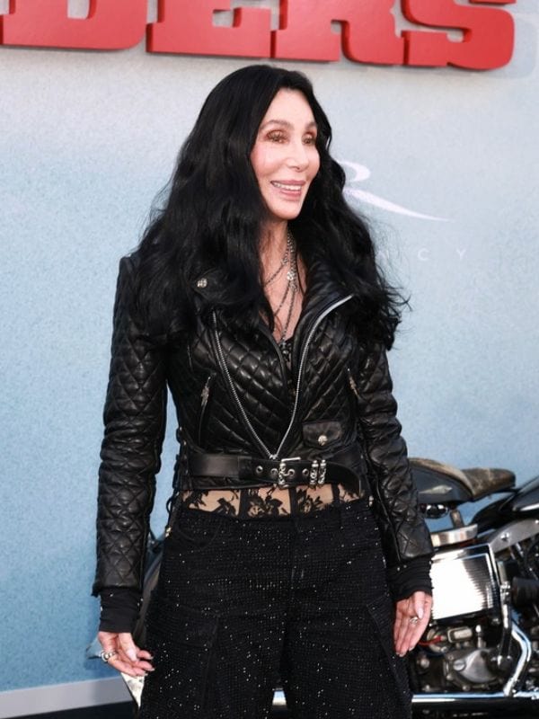 Cher The Bikeriders 2024 Premiere Quilted Leather Jacket Cher The Bikeriders 2024 Premiere Quilted Leather Jacket