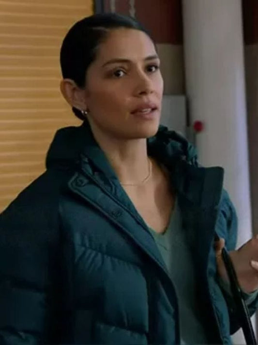 Chicago Fire Miranda Rae Mayo Teal Puffer Jacket Stella Kidd Chicago Fire Miranda Rae Mayo Teal Puffer Jacket