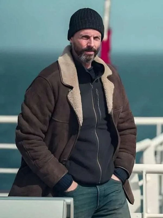 Dept. Q S01 Matthew Goode Brown Leather Coat