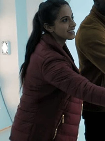Doctor Who Mandip Gill Maroon Puffer Jacket