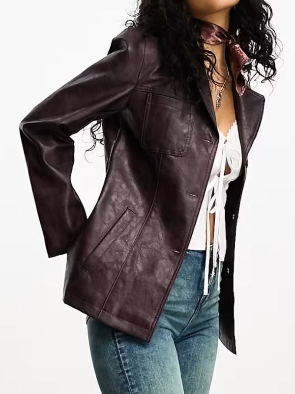 Doctor Who S15 Millie Gibson Burgundy Leather Blazer Doctor Who S15 Millie Gibson Burgundy Leather Blazer